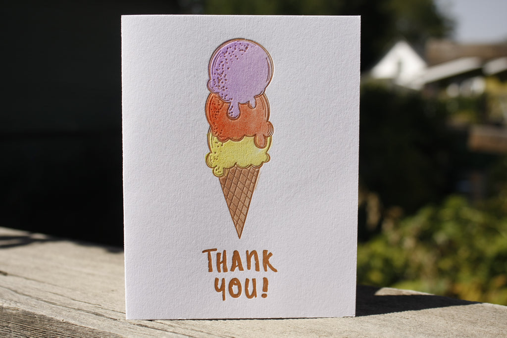 Hand painted letterpress ice cream cards thank you