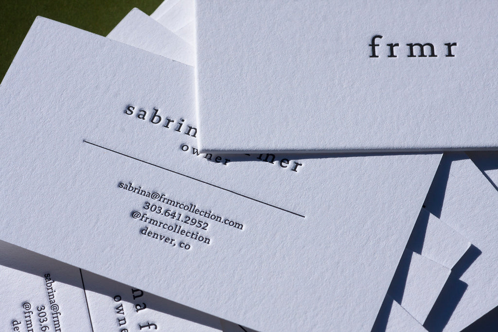 Newly printed letterpress business cards for a local business